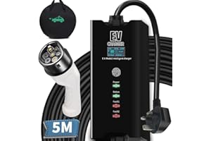 TAITUS EV Charger Cable Type 2 to 3 Pin Plug, 8/10/13A Adjustable Current, Max.3kW Electric Car Charger with Large LED Display, with a Carry Bag (5M Cable & Switchable Current)
