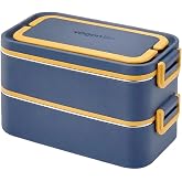 Beslenme Kutusu Paslanmaz &Ccedil;elik - 2000 ml &Ccedil;orba (Yoğurt) Kaseli 2 Katlı Yeni Nesil Sefer Tası Lunch Box (Mavi)