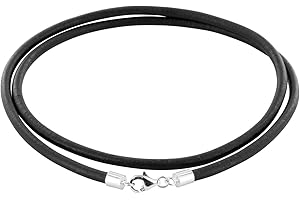 AURORIS Echtleder Kette schwarz Dicke 3mm mit Karabinerverschluss aus 925 Sterling-Silber