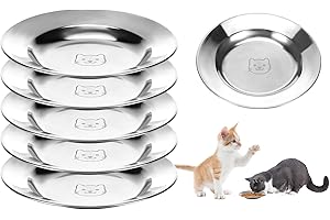 ALITREE 6 Piezas Cuencos de Acero Inoxidable para Gatos, 16cm Cuencos de Gato Boca Ancha y Plana, Fáciles de Limpiar, Cuenco Redondo para Gatos o Perros Mascotas Pequeñas