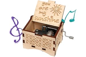 STOUCLA - Carillon in legno intagliato, stile vintage, con manovella, decorazione per la casa, regalo di compleanno, San Valentino (You Are My Sunshine)