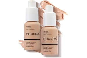 ANGLICOLOR PHOERA base maquillaje,2 piezas base maquillaje cobertura total,base maquillaje alta cobertura,Resistente al agua de larga duración Oculta las imperfecciones para una tez suave (2 piezas 103)
