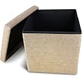 Relaxdays Panca Pieghevole con Schienale, Sgabello, con Coperchio e Contenitore, in Lino, HxLxP: 73x76x38cm Grigio