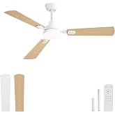 Ceiling Fan with LED Light, 52 Inches, Remote Control, for Indoor and Outdoor, CCT 3000K-6000K, Silent Reversible DC Motor, 6