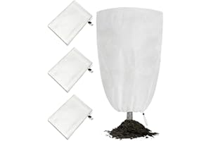 HUVZOR 3 pezzi Tessuto Non Tessuto per Piante 80 x 100 cm,Telo per Piante Inverno Antigelo, Telo Copri Piante Inverno, Antivento e Antigelo con Cerniera e Cordoncino, Facile da Installare(bianco)