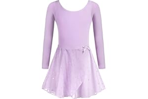 Arshiner Kinder Ballettkleidung 3-11 Jahre Mädchen Zweiteilig Ballettkleid Kurzarm Langarm Ballettanzug Glitzer Tanzkleid Baumwolle Ballett Trikot Mit Chiffon Rock Tütü