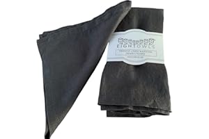 EIGHT OWLS Hemstitched Linen Napkins – 50 cm x 50 cm - Stonewashed Pure Linen Cloth Napkins with Mitered Corners – Set of 4 (Dark Grey)