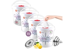 GymiTize Gym Wipes, 4 Buckets, Alcohol Free, Antibacterial, Antiviral, Surface Cleaner, Advanced Barrier Technology, Made in the UK, 4000 Wipes (Pack of 4 Buckets)