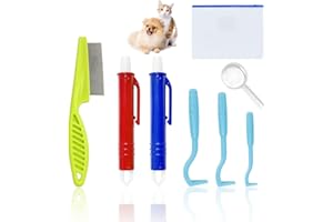 ZWZNBL 8 pièces kit de retrait de tiques - Stylo anti-puces - Peigne à tiques - Sac de rangement pour outils de tiques - Élimination des tiques - Pour chiens et chats
