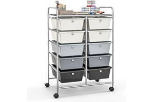 TANGZON 10 Drawers Storage Cart, Rolling Utility Cart with Lockable Wheels, Multipurpose Mobile Organizer Trolley for Home Office Stationery Beauty & Salon (Gradient Grey)