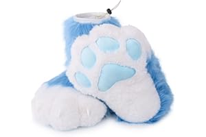 ZFKJERS Cosplay Tierkatze Kunststoffkrallen für Fursuit Füße Pfotenschuhe Pelzige Pfotenpantoffeln Erwachsene Kostüm Zubehör Set (Blau)
