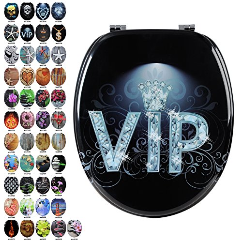 WOLTU #313 WC Sitz Toilettendeckel, MDF-Holzkern, aus Zink verchromt Scharniere, WC Deckel Toilettenbrille (WS2644 VIP II)