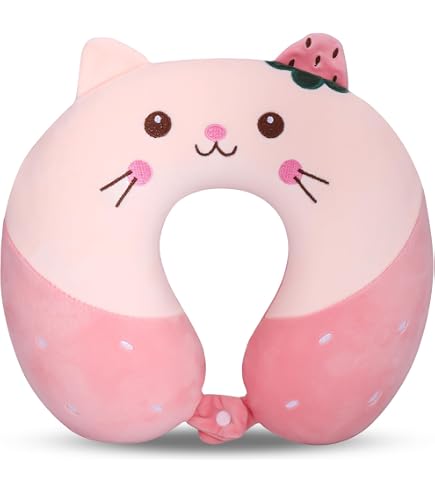 Cuscino Da Viaggio A Forma Di Fragola Con Scatola Portaoggetti PU – Memory Foam Per Collo
