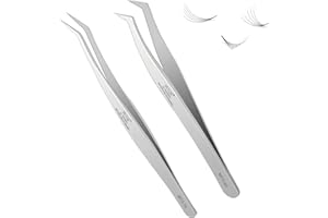 Obeyalash - Pinza de Pestañas Postizas para Extensión, 2 Pares de Plata, Profesional para Pestañas Individuales y Volúmenes 3D, 6D