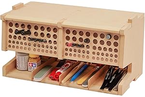 Bucasso Rack di legno per la conservazione degli strumenti del kit di modellismo con 100 fori, supporto per pennelli/strumenti, adatto per strumenti Tamiya/Gundam, GK6