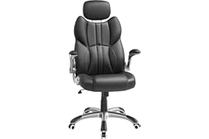 ‎SONGMICS SONGMICS Fotel biurowy, ergonomiczne krzesło obrotowe, fotel dla graczy, ze składanymi podłokietnikami, zagłówek z regulacją wysokości, obciążenie 150 kg, czarny OBG65BK