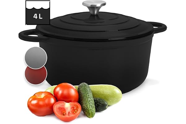 ToCis Big BBQ Cocotte Fonte avec Couvercle de 4L, Faitout pour l'Exterieur, Marmite Résistante au Four, Cocotte de Cuisine en Fonte Emaillée Etanche, Four Hollandais à Induction