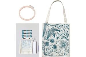 Smart-Feather Flower Embroidery Kit Tote Bag, Hand Embroidery Kit for Adults Beginner with Embroidery Patterns, Embroidery Hoop,DIY Sewing Kit