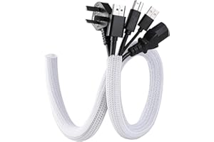ILLUVA 10FT Cable Tidy White Sleeve (Φ1/2"), Flame-Retardant Desk Cable Management for USB & Computer Wires, Self-Wrap Cord Protector to Prevent Pets from Chewing