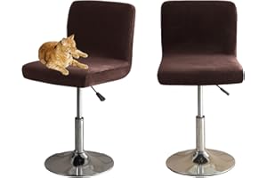 ‎HOMECOVER HOMECOVER Barhocker Bezüge Mit Rückenlehne, Stretch Samt Stoff Barhocker Stuhlbezüge Abnehmbar Niedriger Rücken Schwenkbare Stuhlbezug-braun-2er Set