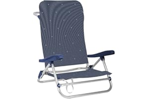 Creaciones Llopis Silla de Playa, Piscina, Camping o Jardín Plegable y Reclinable Diferentes Tamaños Aluminio Brillo 5 Posiciones (Silla Baja)