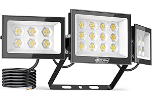 Sararoom Projecteur LED Extérieur 100W Avec 3 Têtes D'éclairage Réglables, Spot LED Extérieur Super Lumineux 10000LM 6500K, Lampe LED Extérieur Étanchéité IP65 pour Cour Garage Entrepôt