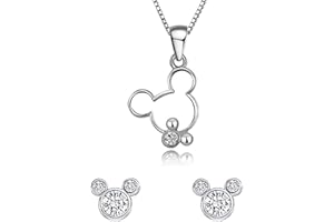 baobei Mickey Mouse Halskette Damenschmuck Set 925 Sterling Silber Zirkonia Minnie Mouse Anhänger Halskette und Ohrstecker Schmuck Geschenk für Frauen Mädchen mit Silberkette Schmuckschatulle