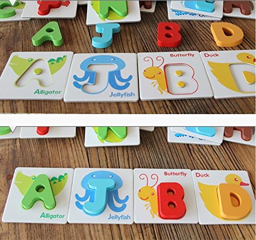 JUN 26 Letters Cognitive Card Wooden Letters Puzzle Toy, Alphabet Wooden Educational Letter Puzzle, Animal Letters Preschool Learning Toy - Perfect For Children To Develop Intelligence Learning There Alphabet Wooden Jigsaw Puzzle Toys for Children 1-3 years old, Enlightenment Early Childhood Educational Toys Alphanumeric Cognitive Three-dimensional Puzzle Wooden Toys