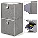 EZOWare Boîte de Rangement Pliable en Tissu de Coton avec 2 Tiroir Pivotant pour Vêtements, Sous-vêtements, Jouets, Magazine ou Accessoires, Facile à prendre, Amovible -Gris