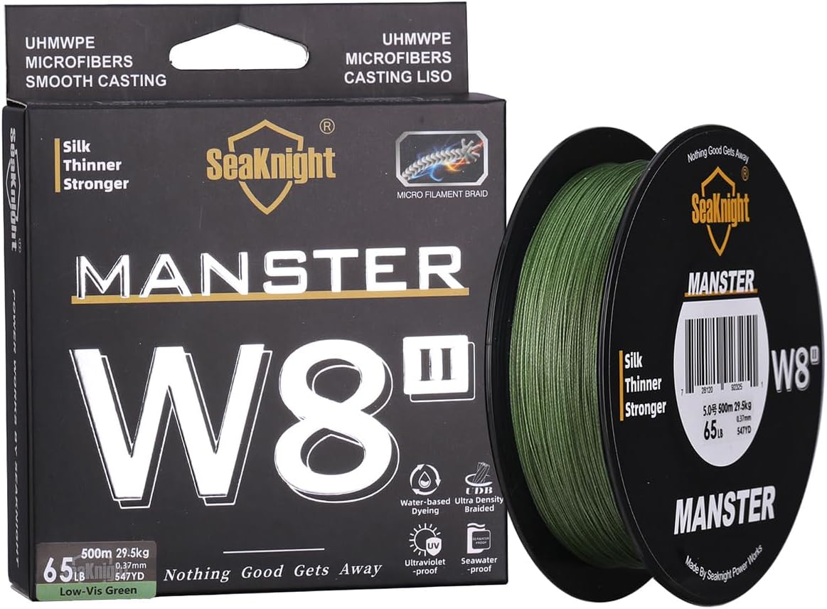 SeaKnight W8 II Sedal de Pesca Trenzado de Agua Salada de 8 Capas, 150 m/300 m/500 m, Polietileno Trenzado, 8 Hilos, para Carpa, Trucha, 15-100 kg