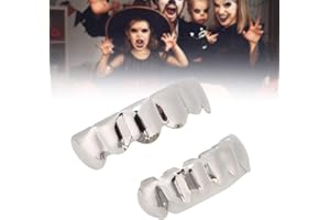 HURRISE Grilles Dentaires, Dents De Grille Brillantes Décoration Pour Halloween Pour Bijoux De Fête(Argent)