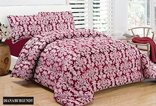 Super Luxury 3pc Jacquard Quilted Bedspread Comforter Throw Set (Double, Diana Burgundy)