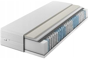 IZER Materac 160 x 200 24 cm, rdzeń ze sprężyn kieszeniowych, stopień twardości H3, H2, 7-strefowy, łóżko materace 2 w 1, lateksowy materac rolowany, komfortowa pianka