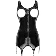 CHICTRY Womens PVC Leather Sleeveless Bodycon Dress Garters Belts Open Breast Cupless Mini Dress