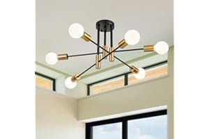 COOINJOY Sputnik Ceiling Light, 6 Lights, Black Gold, Modern Chandelier, Semi-Flush Mount, Vintage Lighting(Bulbs not Included)