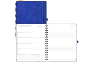 POPRUN Agenda 2025 2026 Semainier et Carnet de Notes D'Août 2025 à Déc 2026 Scolaire 26,5 x 21,5 cm - Couverture Souple à Spirale, Onglets Mensuels, Papier 80g/m², Règle signet, Bleu Joyau