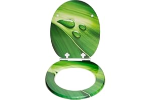 SINOBATH Siège WC avec abattant automatique, panneau de bois MDF, mécanisme de fermeture amortie (Feuille verte)