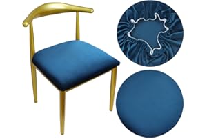 HuaLiSiJi Funda Elastica Silla Redonda Fundas Sillas Redondas Large Terciopelo Terciopelo Tela Lujosa Diámetro 36-50cm, Stretchable, Wrinkle Resistant, Washable, Dustproof (1, Azul Pavo Real)
