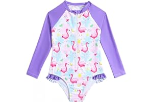 WYTbaby Traje de baño UV para niña de una sola pieza, manga larga, camiseta UV, traje de baño de verano para niñas de 3 a 8 años