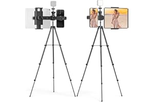 Cenawin Trépied pour iPad, Trépied Tablette 160cm Réglable en Hauteur avec Tête Sphérique 1/4" pour LED Ring Light, Trépied Support de Sol avec 2 Supports pour 4.7-12.9 Téléphone Tablette iPad
