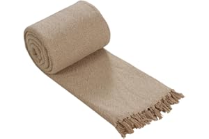 DN COLLECTION Cotton Throw For 2 Seater Sofa Settee 175 x 250 cm Reversible Beige Bed Throw Double Size (70" x 100" (175 x 250 cm), Herringbone Beige)