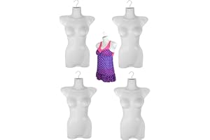 BAYLI Set of 5 Torso Female - 70 cm Women's Torso Made of Plastic - Upper Body Half Plastic in White - Mannequin Bust - Half Shell Women's Body - Bust Shape - Mannequin with Hooks - 5 Pieces Fashion Doll