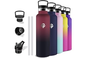 Grsta Botella Agua Acero Inoxidable, Botella Termica 1 litro, A Prueba de Fugas, Botella con Pajita, Botella sin Bpa, Mantiene 24H Frio/12H Calor, Cantimplora para la Deportes, Cámping, Senderismo