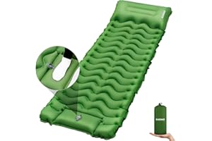 KASIMO Matelas Camping Gonflable - Matelas Gonflable 1 Place avec Oreiller & Pompe à Pied Tapis de Couchage Matelas Randonnée Vert Ultraléger pour Camping, Voyage, Randonnée