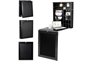 LIFEZEAL Tavolo Pieghevole da Parete Multifunzionale Con Ripiano Aperto e Lavagna per Cucina, Soggiorno e Sala da Pranzo, 86,5x60x150cm (Nero)