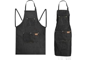 CHAILIQIANGG Grembiule lungo Cowboy con 3 tasche, grembiule regolabile in denim ispessito uomo e donna, adatto per giardinaggio, cucina, pittura, pulizia, nail art (nero)