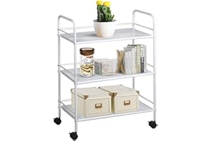Yaheetech 3-Tier Kitchen Storage Trolley Rolling Utility Storage Cart on Wheels Narrow Metal Bathroom Storage Unit for Bedroom/Laundry/Office, White