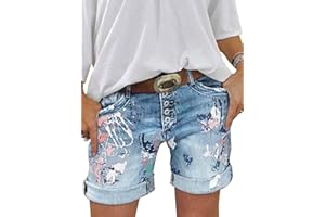ORANDESIGNE Shorts Donna Jeans Pantaloni Short Donne Camuffare Vita Alta Casual Estate Elastico in Vita Denim Ginocchio Pantaloncini Corti Bermuda Hot Pants con Tasche