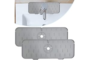 Ulife Mall 2 Stück Wasserhahn absorbierende Matte, Silikon Faltbare Wasserhahn Spritzschutz Spülbecken Abtropfmatte Wasserfänger Spülbeckenmatte Trockenmatte Waschbecken Zubehör für Küche & Bad (Grau)