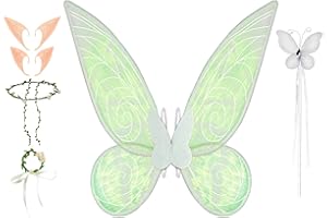 Meetory Fee Flügel Erwachsene Feenflügel Kinder, Feen Kostüm Damen Fairy Wings Cosplay Kostüm Zubehör, Fee Flügel mit Elfenohren Blumenkrone für Halloween Ostern Geburtstag Party